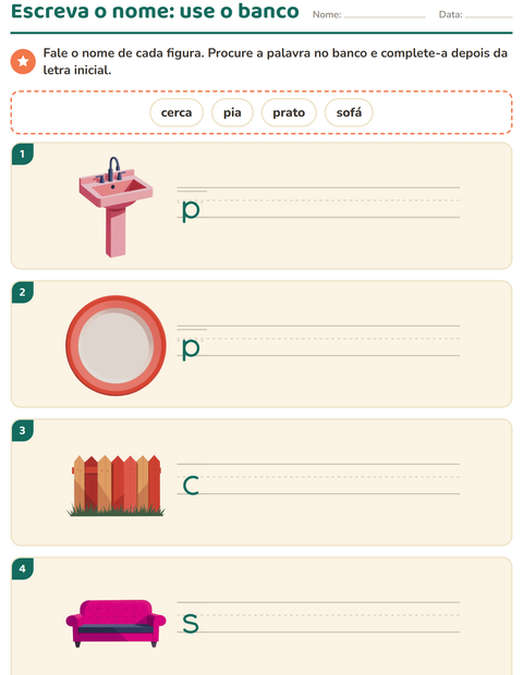 Pré-visualização da ficha de Escreva o nome da figura com Pela casa para 1º ano do ensino fundamental
