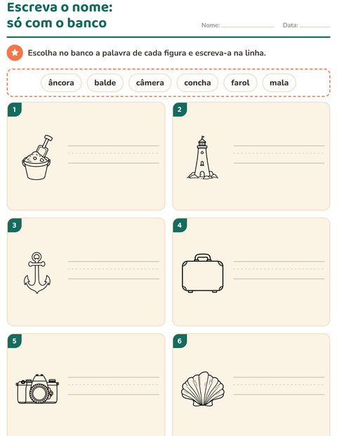 Pré-visualização da ficha de Escreva o nome da figura com Praia PB para 1º ano do ensino fundamental