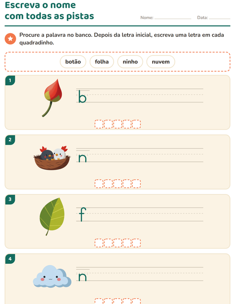 Pré-visualização da ficha de Escreva o nome da figura com Primavera para 1º ano do ensino fundamental