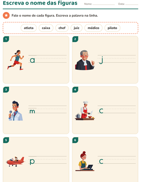 Pré-visualização da ficha de Escreva o nome da figura com Profissões para 1º ano do ensino fundamental