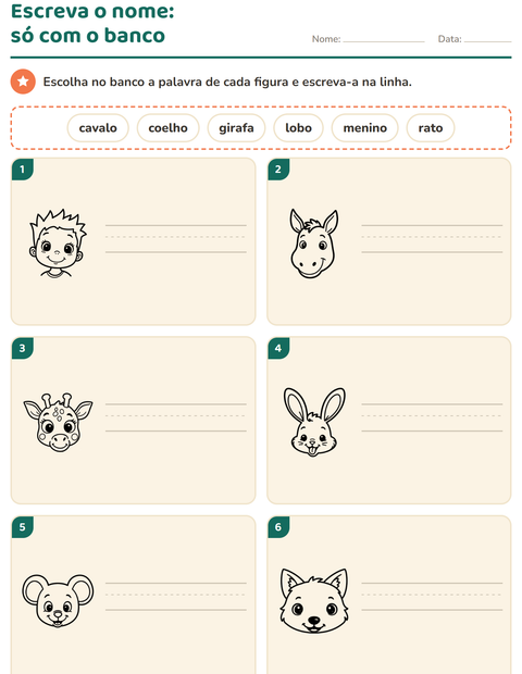 Pré-visualização da ficha de Escreva o nome da figura com Rostos PB para 1º ano do ensino fundamental