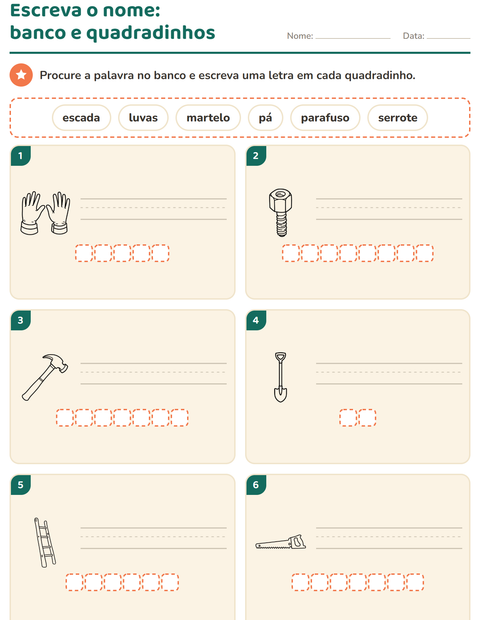 Pré-visualização da ficha de Escreva o nome da figura com Ferramentas PB para 1º ano do ensino fundamental