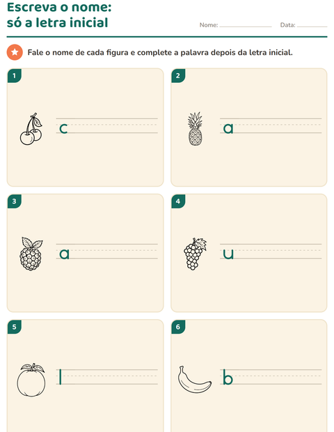 Pré-visualização da ficha de Escreva o nome da figura com Frutas PB para 1º ano do ensino fundamental