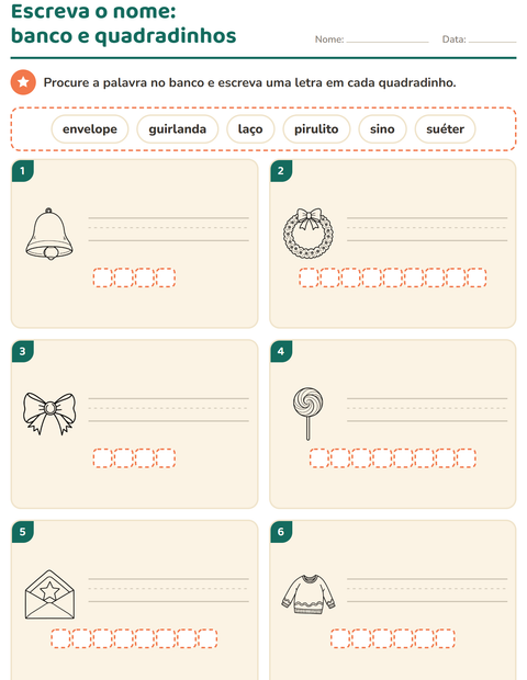 Pré-visualização da ficha de Escreva o nome da figura com Natal P&B para 1º ano do ensino fundamental