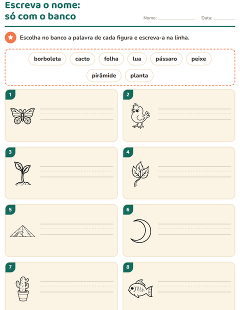 Pré-visualização da ficha de Escreva o nome da figura com Natureza PB para 1º ano do ensino fundamental