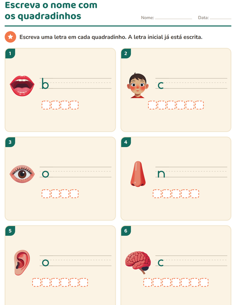 Pré-visualização da ficha de Escreva o nome da figura com Partes do corpo para 1º ano do ensino fundamental