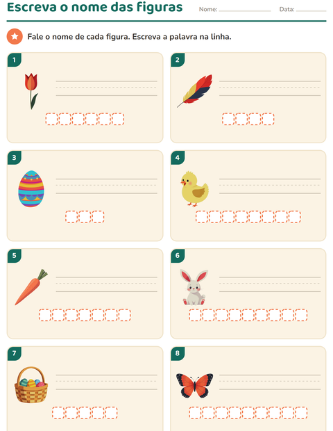 Pré-visualização da ficha de Escreva o nome da figura com Páscoa para 1º ano do ensino fundamental