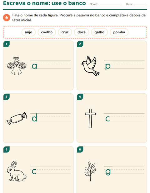 Pré-visualização da ficha de Escreva o nome da figura com Páscoa PB para 1º ano do ensino fundamental