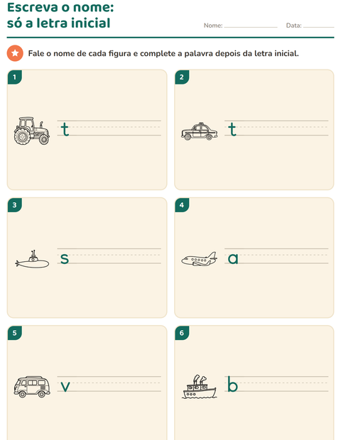 Pré-visualização da ficha de Escreva o nome da figura com Veículos PB 2 para 1º ano do ensino fundamental