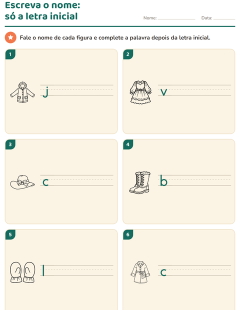 Pré-visualização da ficha de Escreva o nome da figura com Vestuário PB para 1º ano do ensino fundamental
