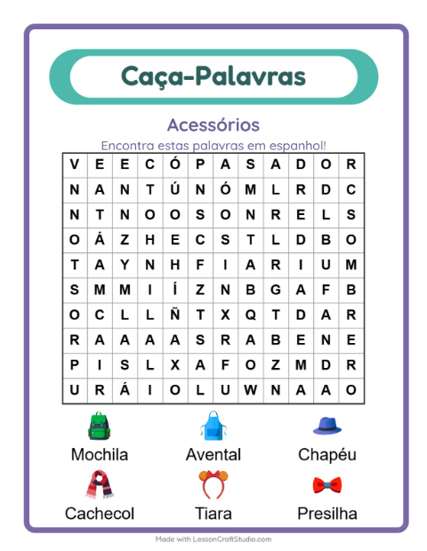 Caça-palavras em espanhol – Acessórios
