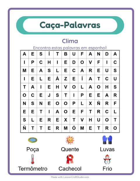 Caça-palavras em espanhol – Clima