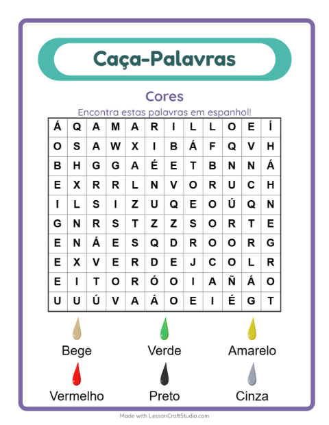 Caça-palavras em espanhol – Cores