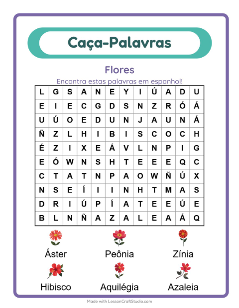 Caça-palavras em espanhol – Flores