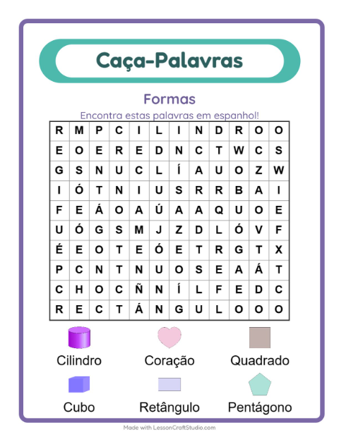 Caça-palavras em espanhol – Formas