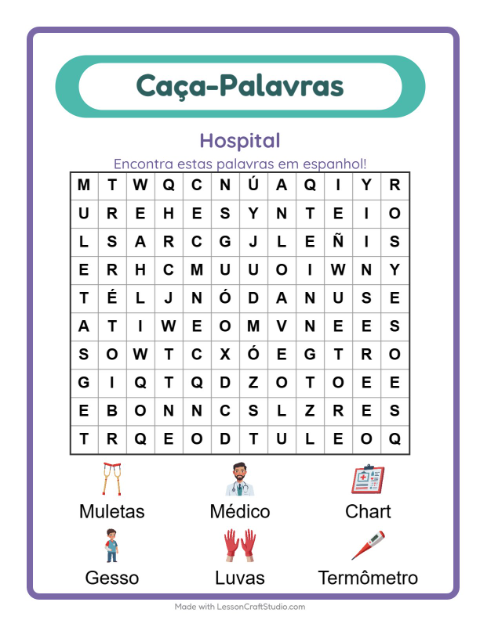 Caça-palavras em espanhol – Hospital