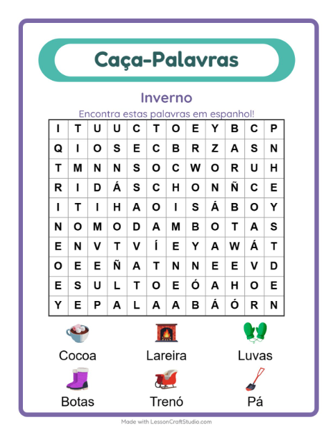 Caça-palavras em espanhol – Inverno
