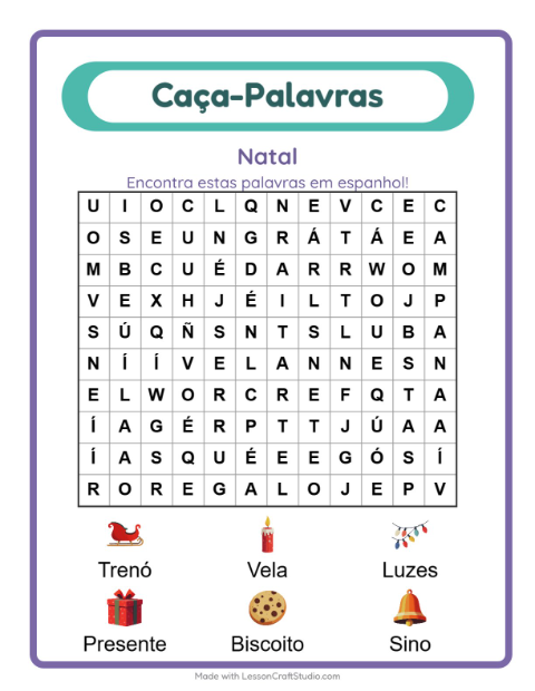 Caça-palavras em espanhol – Natal