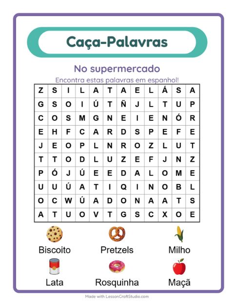 Caça-palavras em espanhol – No supermercado