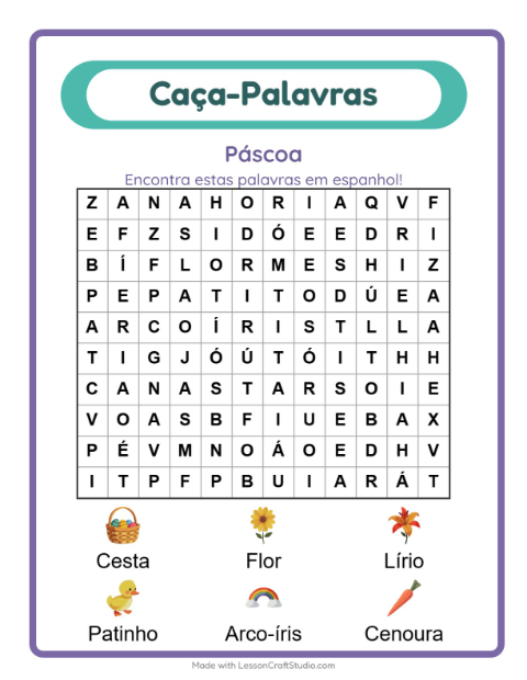 Caça-palavras em espanhol – Páscoa