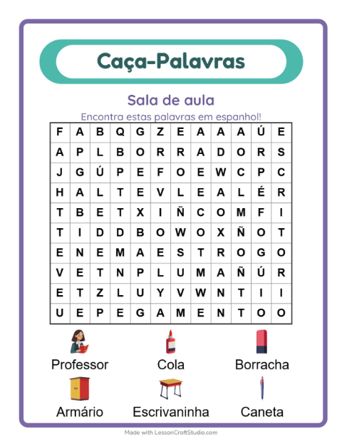 Caça-palavras em espanhol – Sala de aula