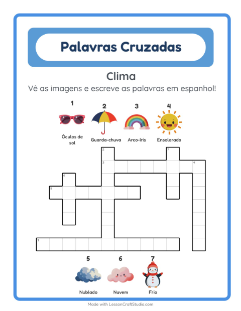 Palavras cruzadas em espanhol com imagens – Clima