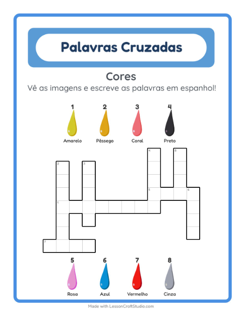 Palavras cruzadas em espanhol com imagens – Cores