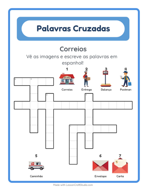 Palavras cruzadas em espanhol com imagens – Correios