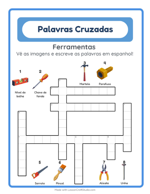 Palavras cruzadas em espanhol com imagens – Ferramentas