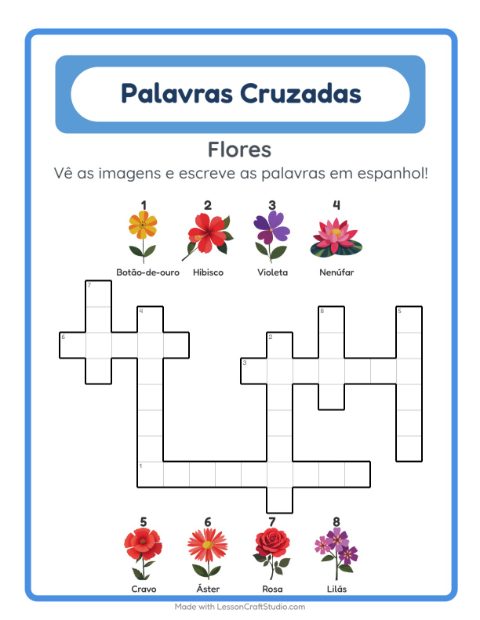 Palavras cruzadas em espanhol com imagens – Flores