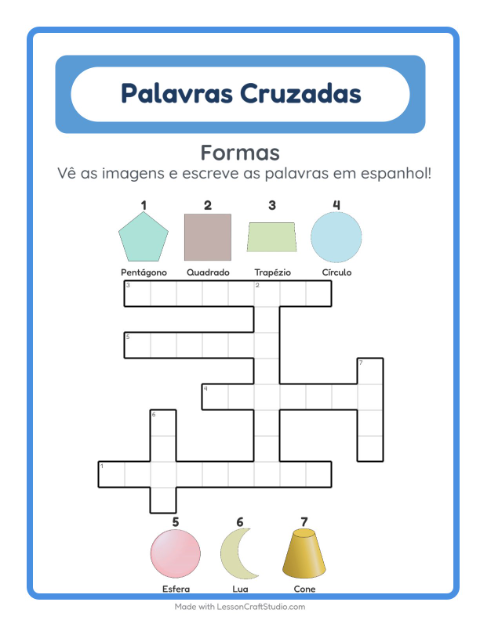 Prévia: Aprender espanhol: Formas – palavras cruzadas para crianças