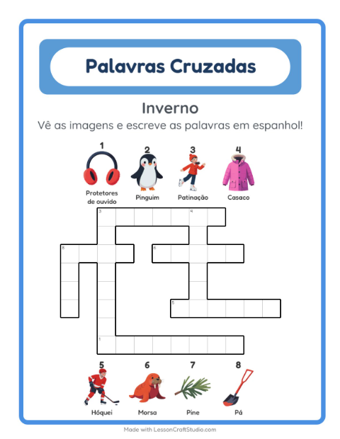 Palavras cruzadas em espanhol com imagens – Inverno