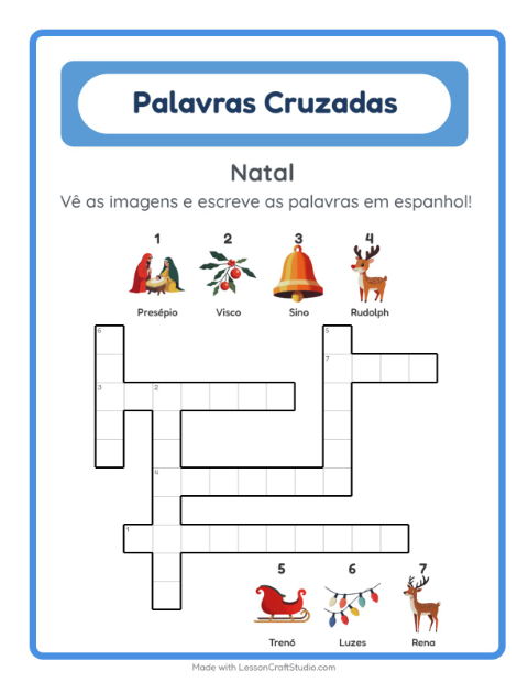 Palavras cruzadas em espanhol com imagens – Natal