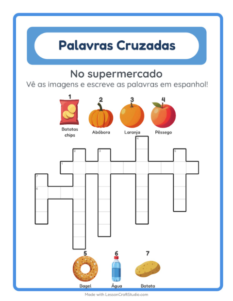 Palavras cruzadas em espanhol com imagens – No supermercado