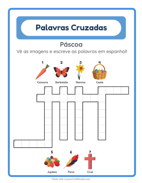 Palavras cruzadas em espanhol com imagens – Páscoa