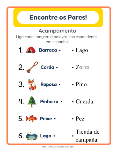 Ligar imagens e palavras em espanhol – Acampamento