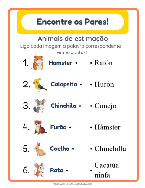 Ligar imagens e palavras em espanhol – Animais de estimação