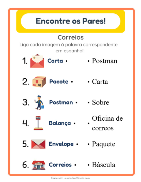 Ligar imagens e palavras em espanhol – Correios
