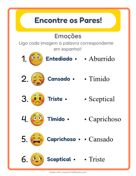 Ligar imagens e palavras em espanhol – Emoções