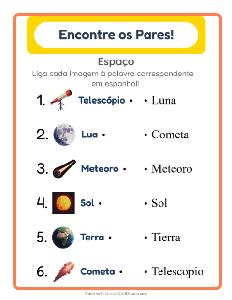 Ligar imagens e palavras em espanhol – Espaço