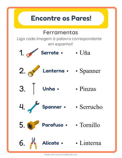 Ligar imagens e palavras em espanhol – Ferramentas