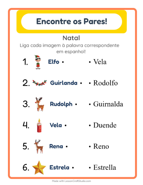 Ligar imagens e palavras em espanhol – Natal