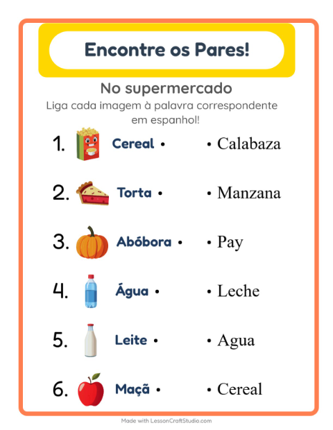 Ligar imagens e palavras em espanhol – No supermercado