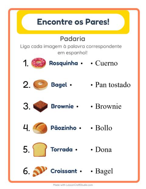 Ligar imagens e palavras em espanhol – Padaria