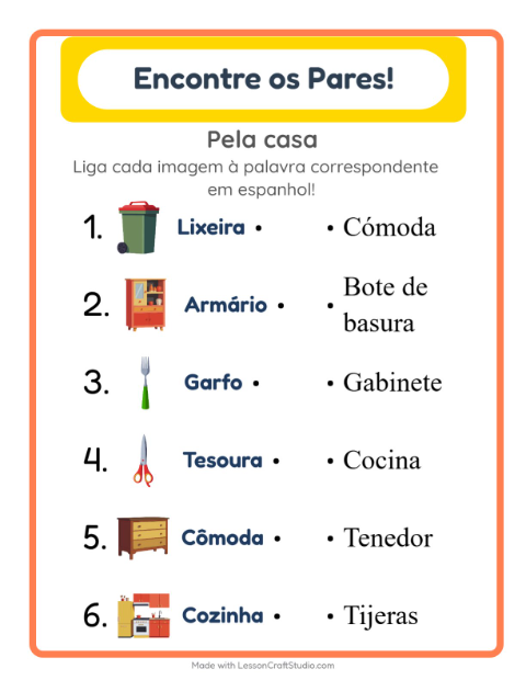 Ligar imagens e palavras em espanhol – Pela casa
