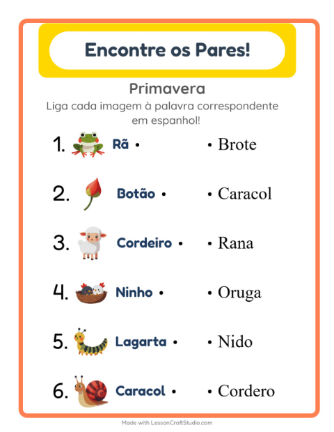 Prévia: Aprender espanhol: Primavera – ligar imagens e palavras para crianças