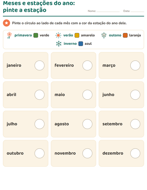 Pré-visualização da ficha de Estações do ano para 1º ano do ensino fundamental