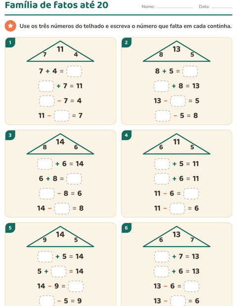 Pré-visualização da ficha de Família de fatos para 1º ano do ensino fundamental