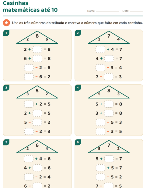Pré-visualização da ficha de Família de fatos para 1º ano do ensino fundamental