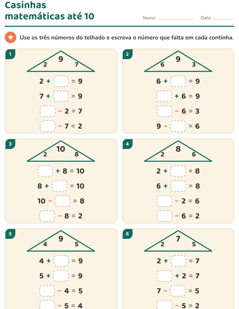 Pré-visualização da ficha de Família de fatos para 1º ano do ensino fundamental